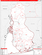 Daphne-Fairhope-Foley Metro Area Wall Map Red Line Style